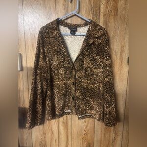 Chic and Soft BRIGGS Leopard Print Button Up V-Neck Casual Blazer | Size L